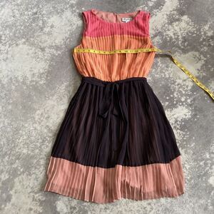 Sophia Christina Dress Womens 6 Pleated Pink Orange Brown‎ Colorblock Office